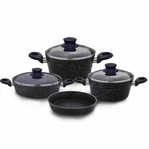 2021 STYLE 7 Piece Black Granite Cookware Pan Set Cookware Set Granite Black Cookware Set With Lid Quality