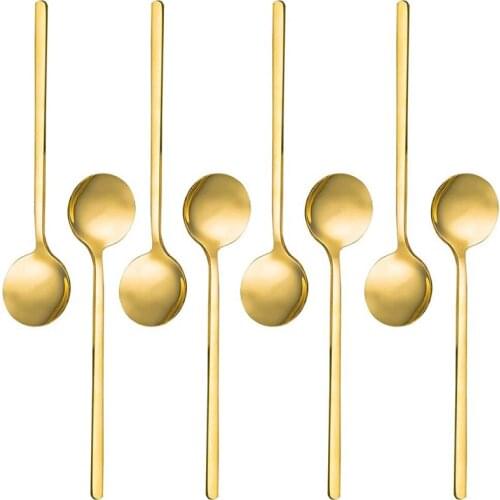 8 Packs, Gold-Plated Stainless Steel Coffee Spoon, Mini Teaspoon for Coffee Sugar Dessert Cake Ice Cream
