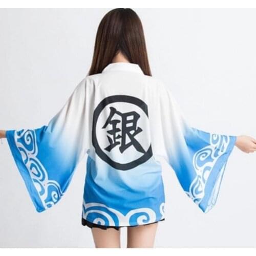 Animation Exhibition Anime GINTAMA COSPLAY Sakata Gintoki COS Halloween Party COS Chiffon Cloak Costumes Free shipping