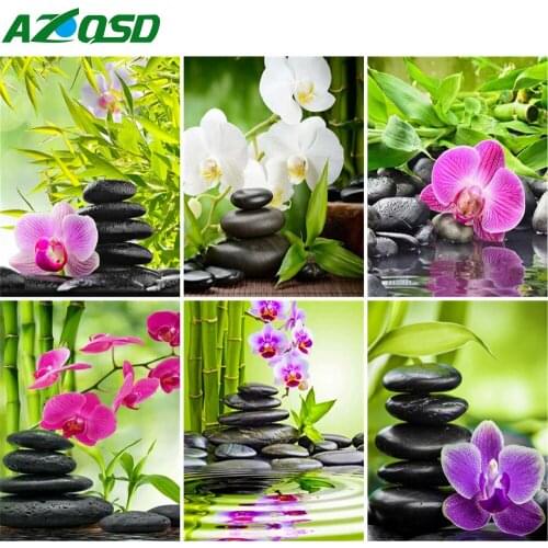 AZQSD Full Drill Diamond Embroidery Orchid Mosaic Handmade Diamond Painting Flower Home Decor Picture Of Rhinestones