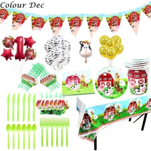 Baby Shower Farm Animals Theme Party Favors Decorations with Balloon Cartoon Disposable Tableware Sets Birthday Party Supplies