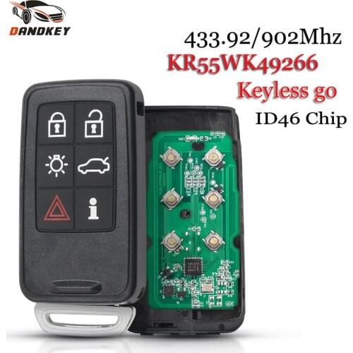Dandkey KR55WK49266 Fob 6 Button 433MHz Replacement Smart Remote Key Car Uncut Key For Volvo S60 S80 XC60 XC70 V70 V60