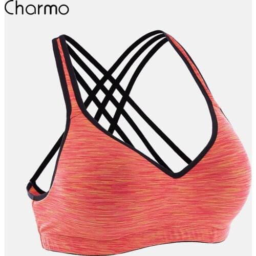 Charmo Women Yoga Sports Bra Medium Impact Floral Print Backcross Yoga Bra Running Workout Bra Fitness Anti-sweat Sports Top