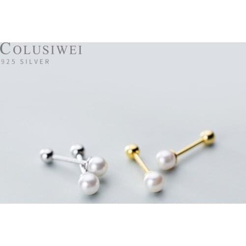 Colusiwei Genuine 925 Sterling Silver Elegance Delicate Stud Earrings With White Pearl Ear Studs Fashion Female Jewelry Bijoux