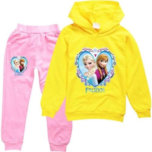 Disney Spring Frozen Girls Clothing Sets Autumn Casual Teenage Long Sleeve Sweatshirt + Pant 2PCS Sport Suits Kids Clothes