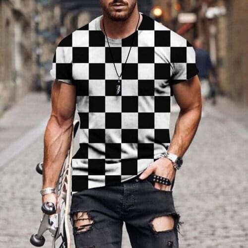 Concise Lattice 3d Print T Shirt for Men Summer Breathable Oversize Short Sleeves Casual Sport Male T Shirt Fashion Hip Hop Tees