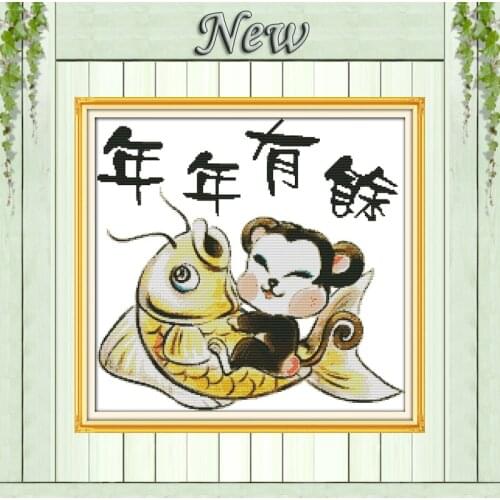 Surplus Year after Year boy fish decor painting counted print on canvas DMC 11CT14CT Cross Stitch kits needlework embroidery Set