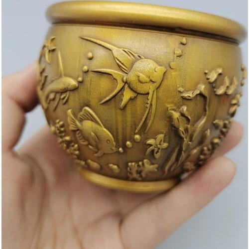 Chinese Collectibles brass copper Coral fish Statue Small water tank home decor metal crafts Ornaments