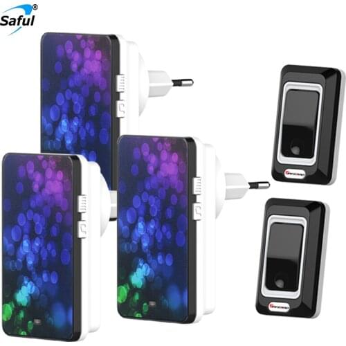 Saful Hot sale call bell 2 waterproof button+3 EU plug-in receiver electrical bell 28 rings remote for smart door bell wireless