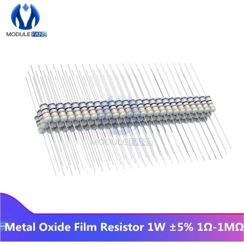 100PCS Metal Oxide Film Resistor 5% 1W 1R-1M 1K 2.2K 4.7K 5.1K 6.8K 10K 15K 22K 47K 100K Resistance Diy Electronic Ohm +5% -5