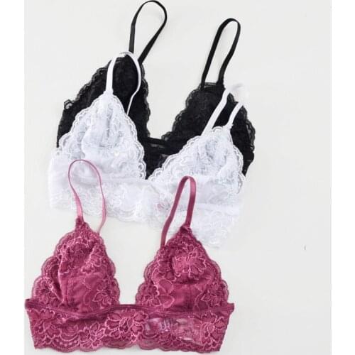 Fashion black wireless sleeping underwear triangle cup lace bra comfortable ultra-thin perspective