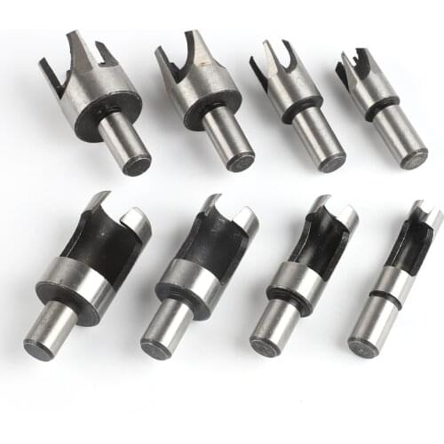 8pcs/set 5/8" 1/2" 3/8" 1/4" Carbon Steel Wood Plug Hole Cutter Drill Bit Set 10MM Shank 6/10/13/16 mm