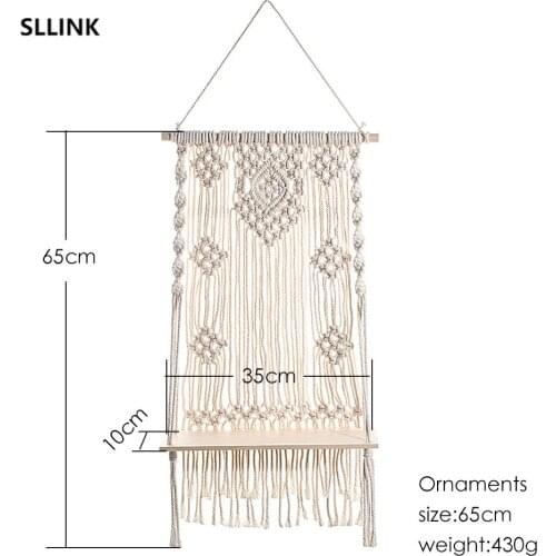 Wall tapestry boho decor Bohemian Style Hand-Woven Storage Rack Tapestry Wall Decorations Shelves Flower Basket Bracket