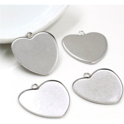 Never Fade 10pcs Fit 25mm Heart Stainless Steel Sawtooth Cameo Settings Cabochon Base Brass Copper Blank Tray Pendant -T7-40