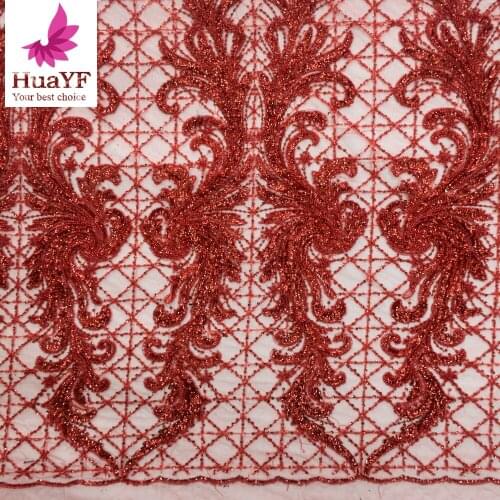 French New Fashion Heavy Beaded Net Lace With Sequins Tulle Fabrics For Evening Dress 2021 HY1352