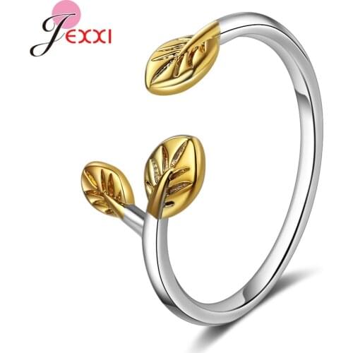 New Arrival Gold Leaf Open Finger Ring 925 Sterling Silver Ajustable Ring Fine Jewelry For Women Girl Party Gifts Wholesale