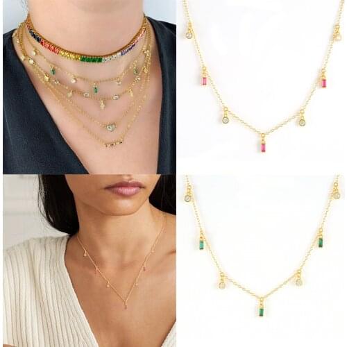 BOAKO S925 Silver Colorful Zircon Necklace Pendan Jewelry on the neck for Women Chain Choker Clavicle Mujer Collares Bijoux CZ