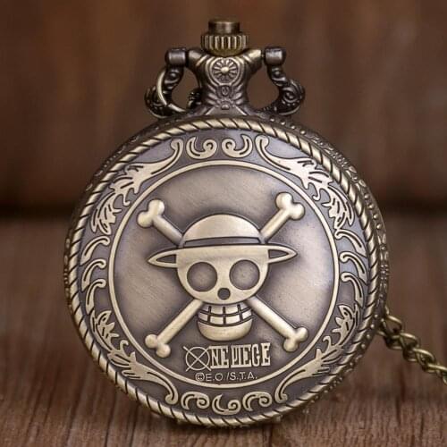 Top Brand Vintage Copper Pocket Watch ONE PIECE Cut Pattern Fashion Retro Necklace For Men Women Kids TD2005