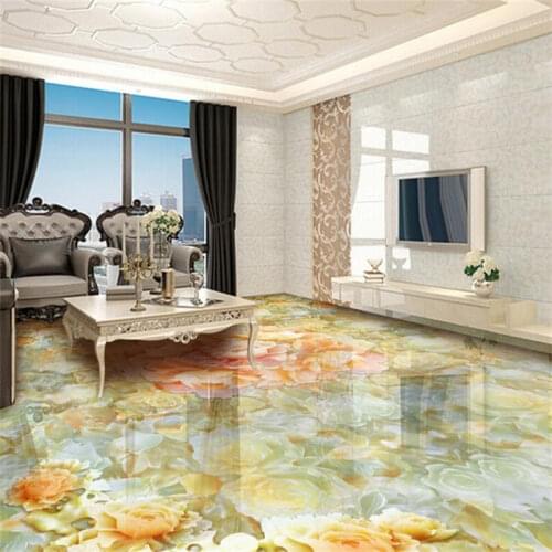 Decorative vinyl wall stickers jade peony parquet vinyl flooring waterproof 3d floor tiles for livingroom