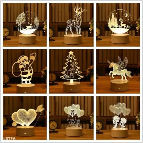 Christmas Decorations for Home 2021 Tree Elk Christmas 3D Acrylic USB Night Light Xmas Gift Navidad 2021 New Year 2022 Garland