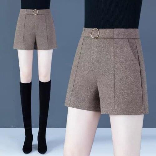 Shorts Women Woolen Shorts Womens Autumn And Winter High Waist Loose A- Line Casual Shorts Ropa Mujer