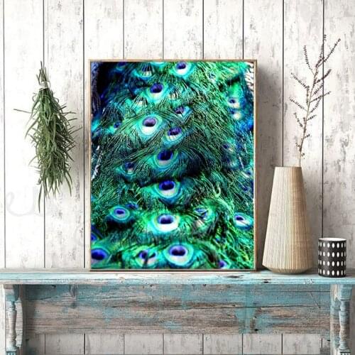 Peacock Feathers Modern Beautiful Poster Nordic Home Wall Art Print Canvas Painting Blue Picture for Living Room Home Decor