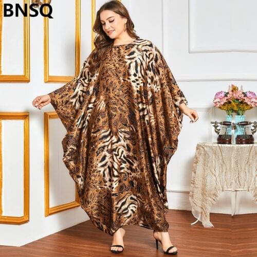 Oversized Loose Leopard Print Bat Sleeve Robe Muslim Dubai Long Sleeve Women Dress
