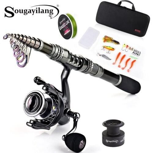Sougayilang 1.8-2.4m Telescopic Fishing Combo Ultralight Carbon Fiber Rod 13+1BB Reel Pole Lure Line Bag Set for Travel Fishing