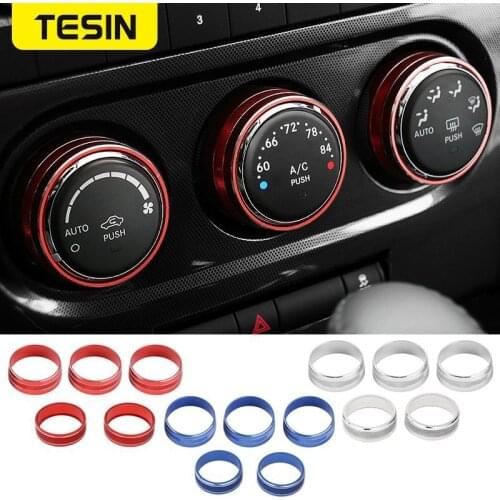 TESIN Aluminum Car Air Conditioning CD Switch Knob Decoration Cover Ring Stickers for Dodge Challenger 2009-2014 Car Accessories
