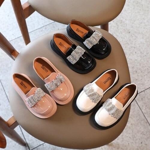 Girls Leather Shoes 2021 New Rhinestone Princess Casual PU Leather Shoes Fashion Childrens Shoes Chic Casual Flats Hot 26-36
