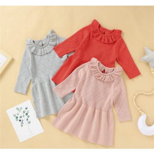 New 2020 Autumn Winter Girls Dress Long Sleeve Knitting Sweater Dress For Baby Girls Birthday Party Princess Dress