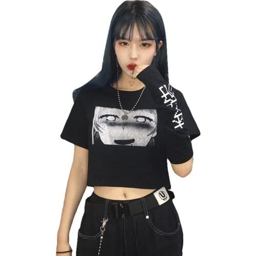 Ropa Mujer 2019 Japanese Streetwear Cartoon Printing Harajuku Shirt Hipster Aesthetic Anime Tumblr Gothic Women Tshirt 0713-32