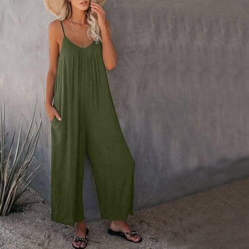 2021 New Casual Loose Solid Color Jumpsuit Female High Waist Sleeveless Playsuit Summer Comfy Daily Beach Home Pants Playsuit