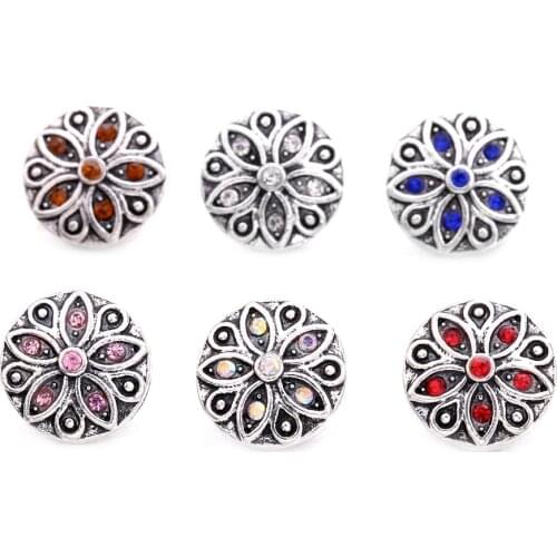 10pcs/lot High Quality Vintage Flower Snap Button Fit 12mm Snap Buttons Jewelry Silver Color Bracelet for Women Girls Necklace