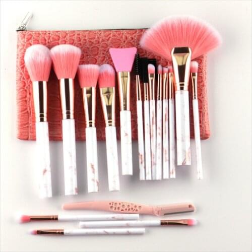 17pcs/set Make Up Brush Advanced Synthetic Eye Shadow Cream Liquid Silicone Mask Brush Eyebrow Shaver Cosmetics Pu Storage Bag