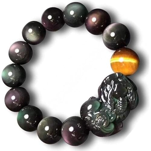 18mm Genuine Natural Rainbow Obsidian Bracelet For Women Man Pi Xiu Round Beads Stretch Energy Lucky Stone Fashion Jewelry AAAAA