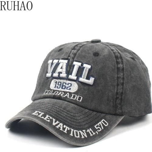 RUHAO 100% washed cotton men baseball cap fitted cap snapback hat for women gorras casual casquette embroidery letter retro cap