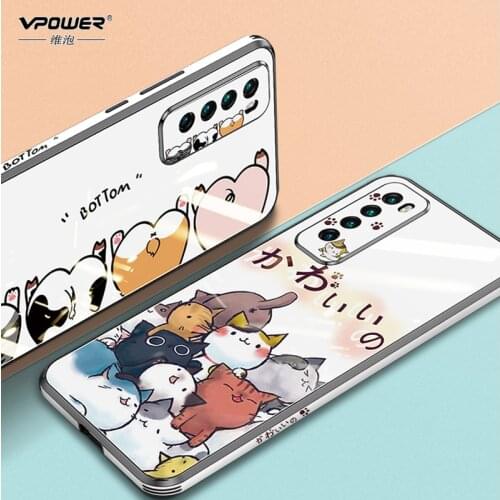 Phone case for Huawei Nova 7 pro 7 5G Tempered Glass Case Clear Cat Smooth love girl women Protector Cover for huawei honor V40