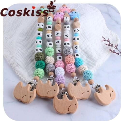 Coskiss Eco-friendly Handmade Infant Toddler Baby Nipple Holder Chain Elephant Crochet Beads Cute Baby Feeding Dummy Clip