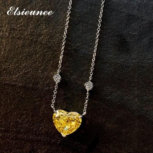 ELSIEUNEE 100% 925 Sterling Silver Simulated Moissanite Diamond Citrine Gemstone Pendant Necklaces Wholesale Fine Jewelry Gifts