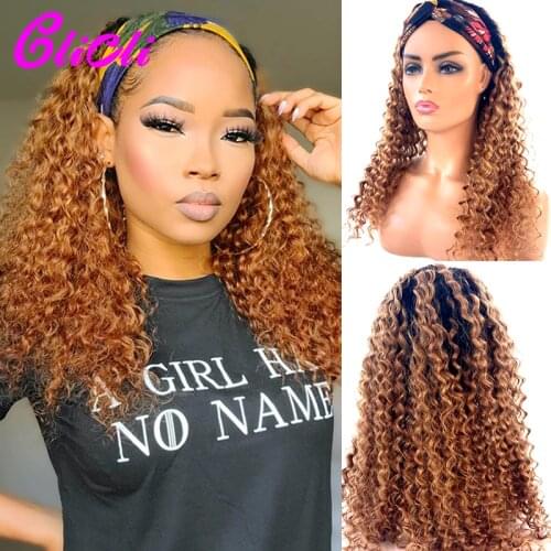 Headband Wig Human Hair Kinky Curly Ombre Human Hair Wig Blonde 1B 30 Human Hair Headband Wg For Women Curly Headband Wigs 150