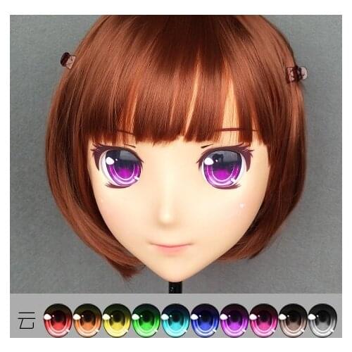 Jiang09)Female Sweet Girl Resin Half Head Kigurumi Crossdress Cosplay Japanese Anime Role Lolita Doll Mask With Eyes And Wig