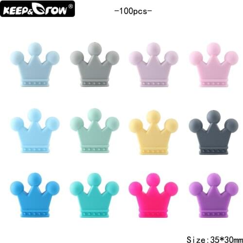Keep&Grow 100pcs Crown Silicone Beads Food Grade Silicone Baby Teething Beads Necklace DIY Pacifier Clips Nursing Accessories