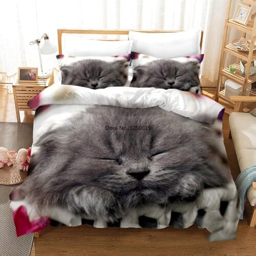 Animals Horse Comforter Cover 3D Cute Kitten Dog Bedding Set Kawaii Cat Printed Duvet Cover For Kids Girls Boys Soft Queen