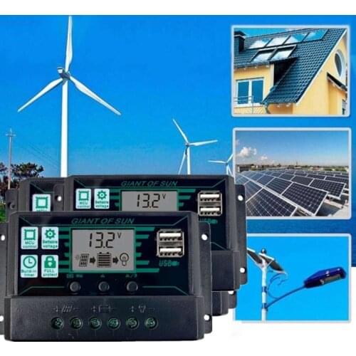 Solar Charge Controller Solar Panel Controller With Dual USB Port 12V/24V MPPT/PWM Auto Paremeter Adjustable 100/90/80/70/60A