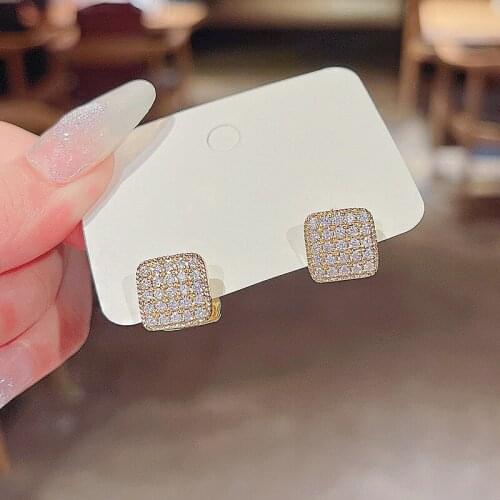 Korean New Trendy Square Earrings for Women Fashion Double-sided Design Stud Earrings Female Delicate Shiny Ear Studs Jewelry