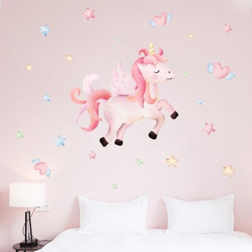[shijuekongjian] Cartoon Unicorn Animal Wall Stickers DIY Horse Wall Decals for House Kids Room Baby Bedroom Nursery Decoration