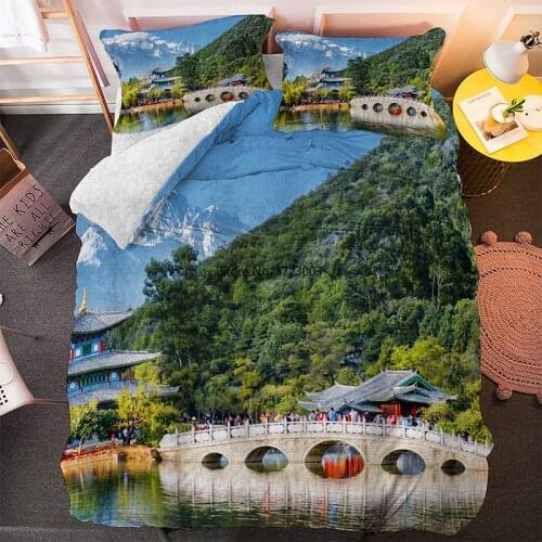 Green Trees Great Wall Scenery Digital Print Down Bed Cover Pillowcase 3D Print Single Double King Queen Size Home Textile