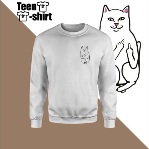 New Collection White Cat Print Sweatshirt Cartoon Funny The Simpsons 67% Cotton 31% Polyester 2% Viscose Round Neck High Quality