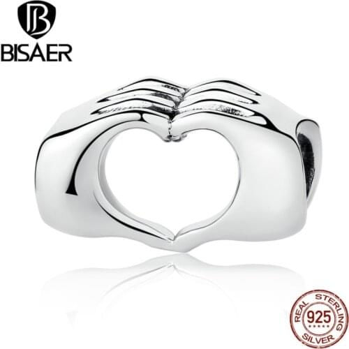 New Arrival Authentic 925 Sterling Silver Closed Love Hand Heart Beads Fit BISAER Bracelets DIY Jewelry aking ECC125